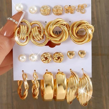 Geometric earring set Gold Pearl Big Hoop heart Butterfly for Women Punk Resin Drop Earrings women luxury
