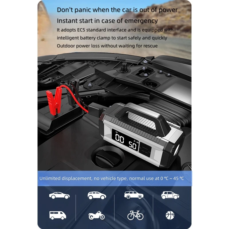 10 in 1 Digital Car Emergency Battery Jump Starter 10000mAh Electric Tyre Air Inflator Pump 24V Voltage 150psi Air Pressure Cars