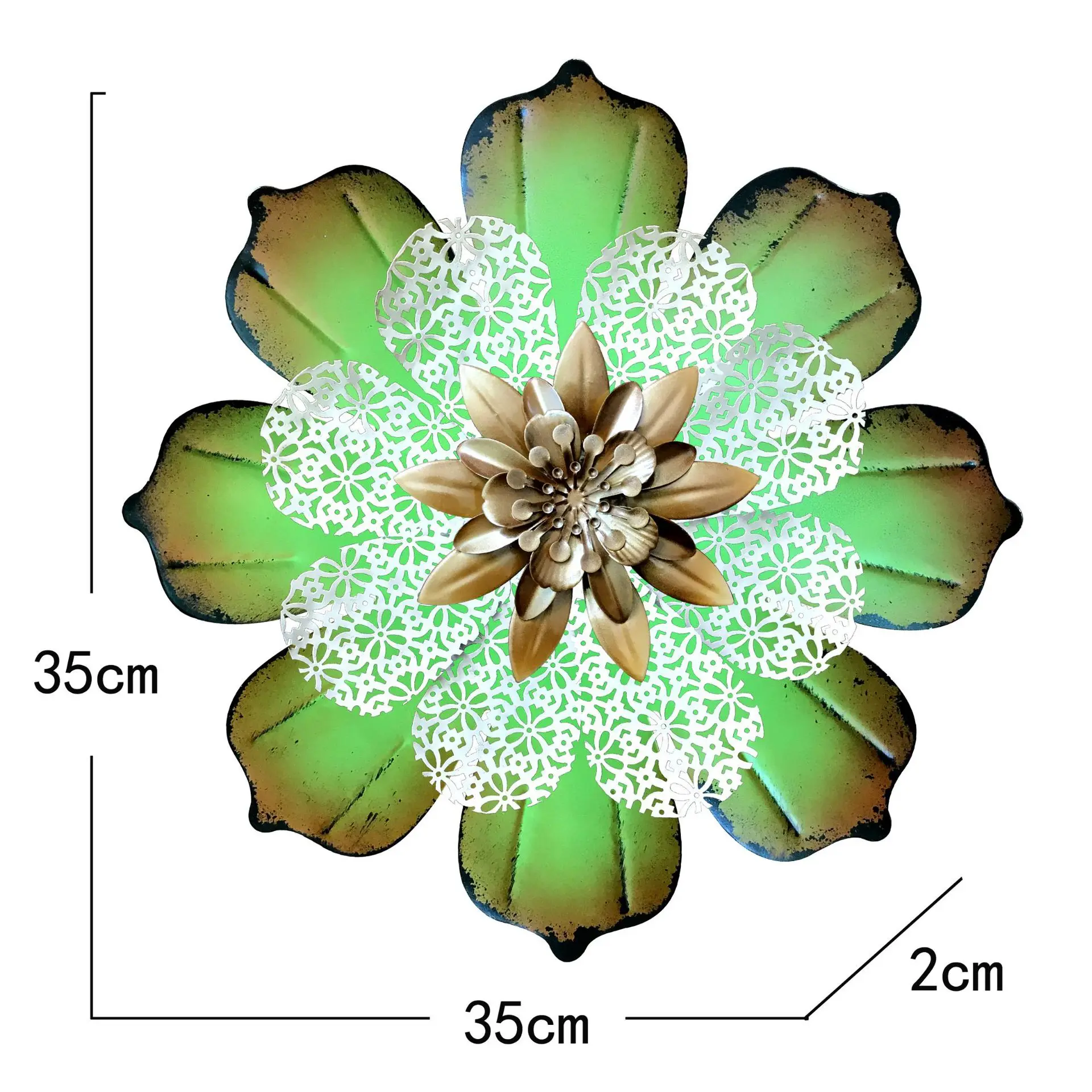 Metal Flower Wall, 13.75" Flower Art Wall Hanging for Indoor Outdoor Home Bedroom Office  Yellow-Green