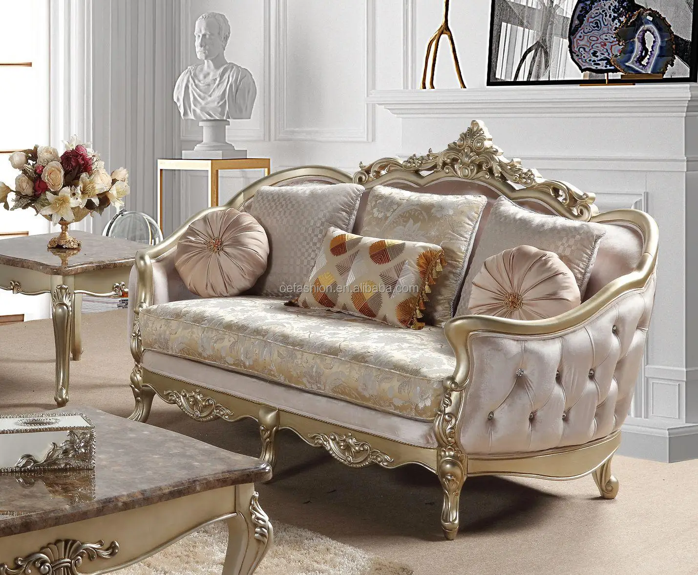 OE-FASHON Chesterfield Sofa with Rolled Arms Classic Button Tufted 3 ...