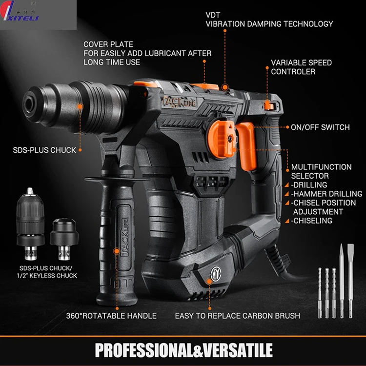 Tacklife 9.5a 1050w Rotary Hammer Drill,Sdsplus Chuck & 1/2 Keyless