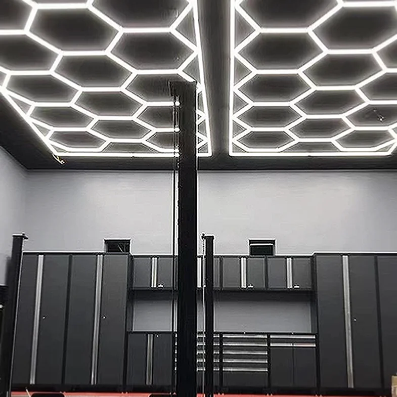 High Quality Hexagonal Led  Light Wall for Showroom Hexagon Led Ceiling Light Workshop Car Detailing Garage Lights