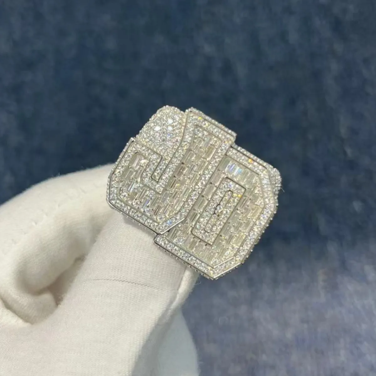 Hip Hop S925 Sterling Silver Punk Fashion Alphanumeric Personality Ring for Men Custom Moissanite Set