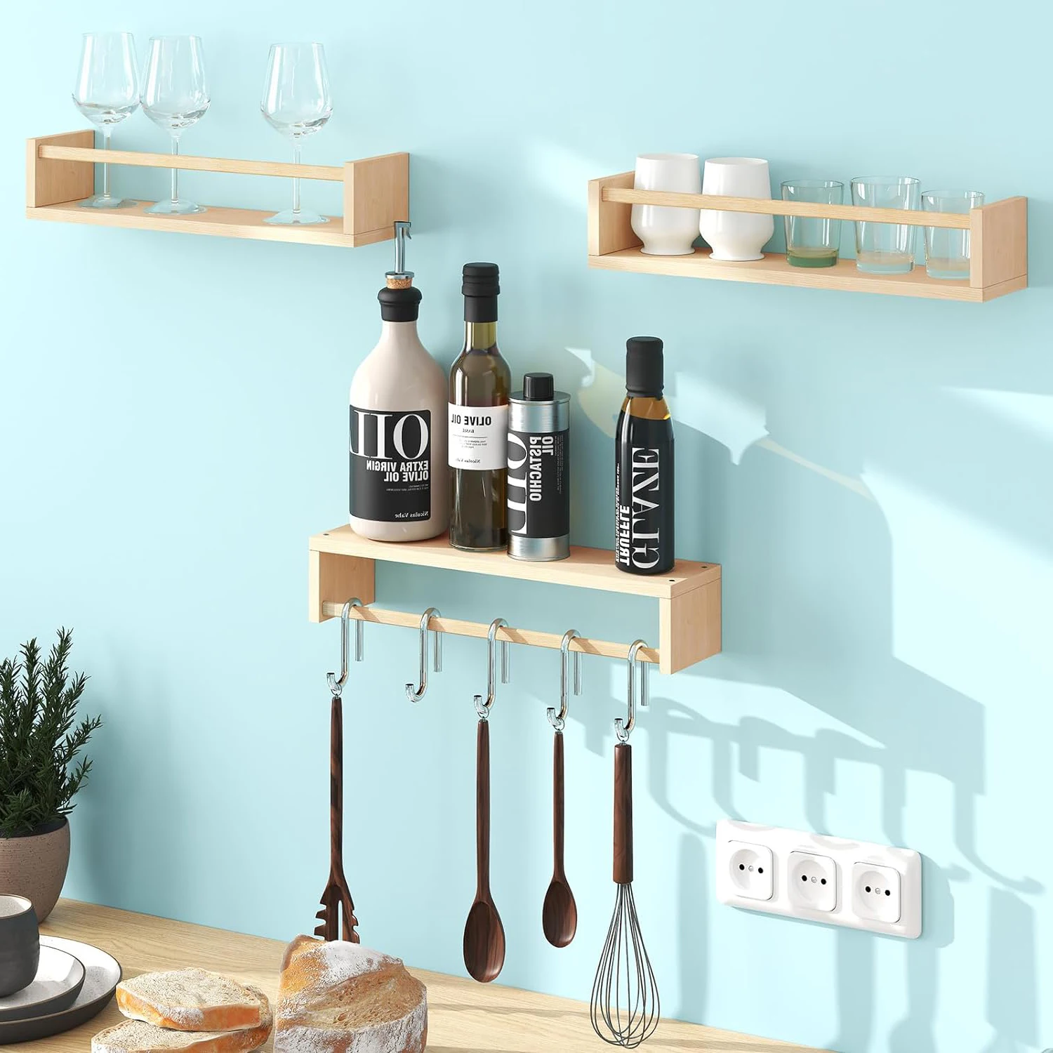 Set of 3 Nursery Shelves Floating Bookshelves Wood Wall Mounted Shelves Nursery Decor Solid for Wall Baby Carton Iron Customize