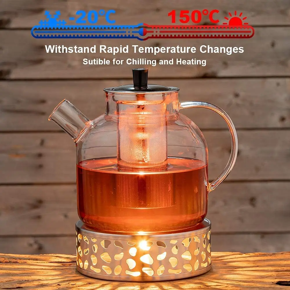 550ml White Tea Kettle Glass Teapot Handle Crystal Clear Stovetop