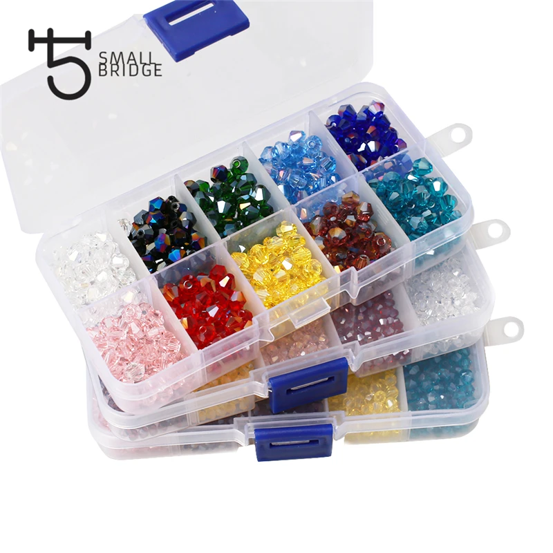 10 Grids Box Trendy Set Bicone Glass Beads for jewelry loose spacer beads wholesale supplier