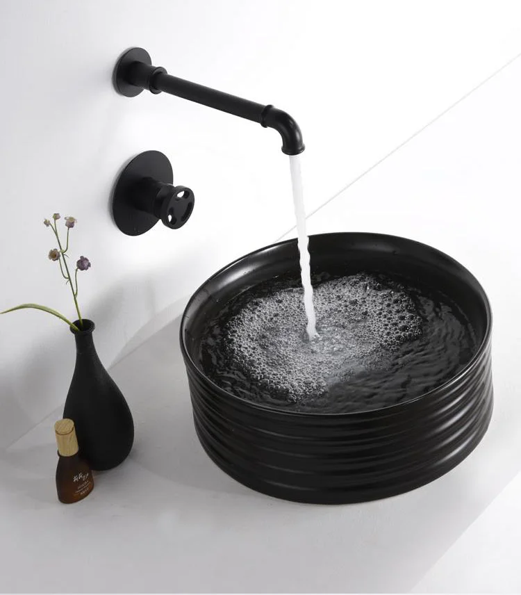 Wall Mount Bathroom Basin Black Faucets Industrial Water Taps For Hotel