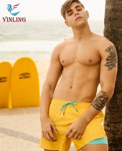 Custom Sublimated Mens Swim Trunks Quick Dry Swimming Shorts With Compression Liner and Zipper Pockets Double Layer Shorts