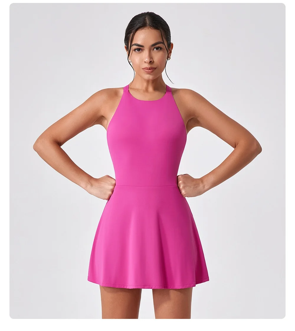 2025 New Arrivals Womens Custom Logo Athletic Dresses Built-In Bra Workout  Golf Exercise Dress With Shorts Tennis Skirts
