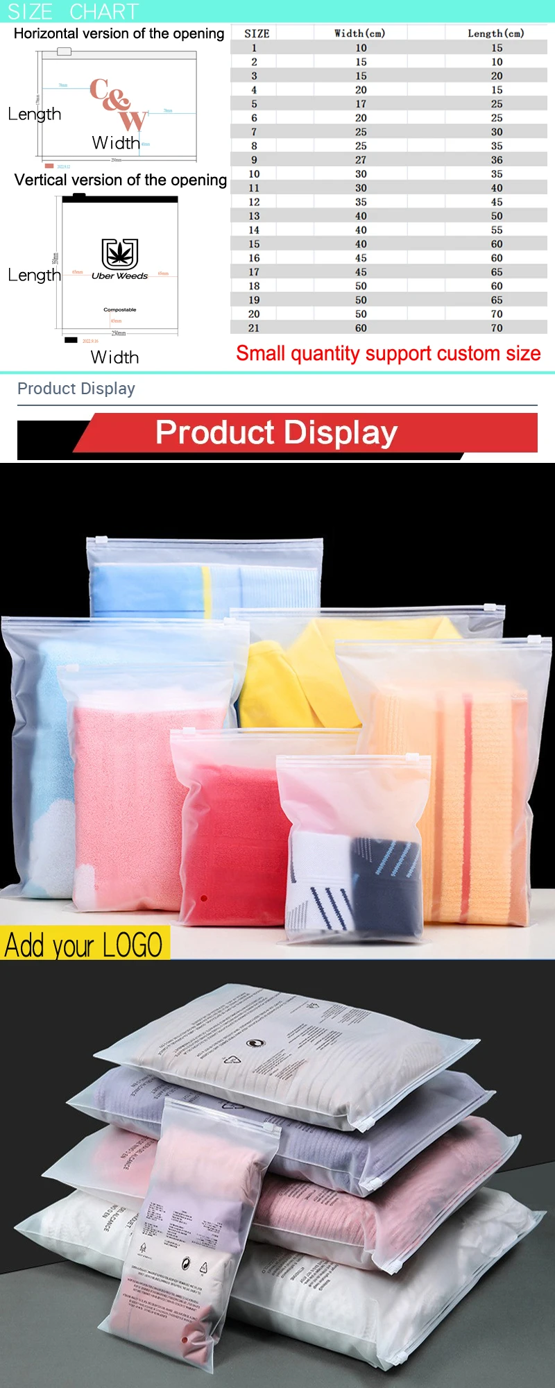 1 Moq Customized Printing Company Logo Matte Frosted Pvc Plastic Bag