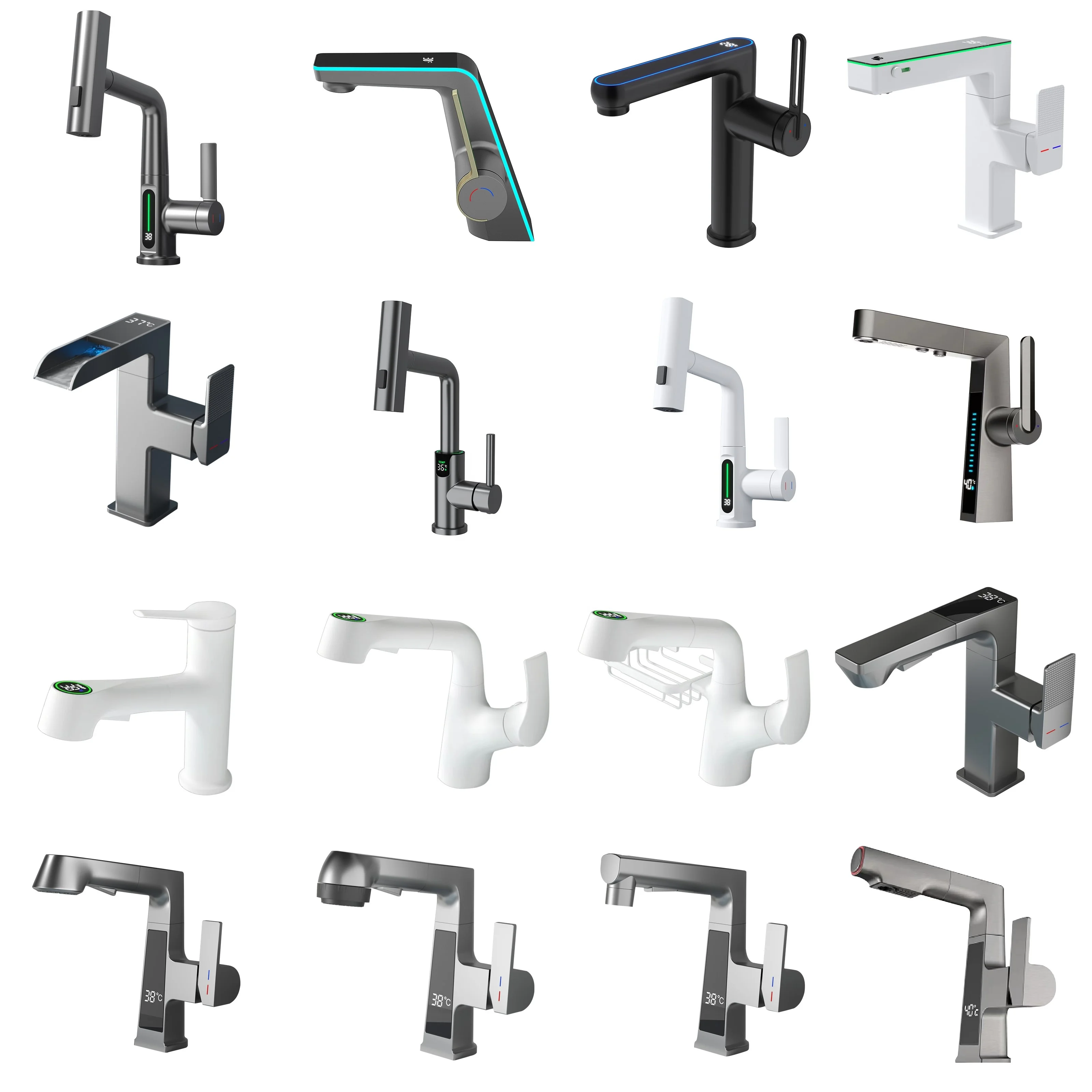 LED Intelligent Digital Temperature Display Hydroelectric Power Smart Surround Atmosphere Brass Aluminum Bathroom Basin Faucet