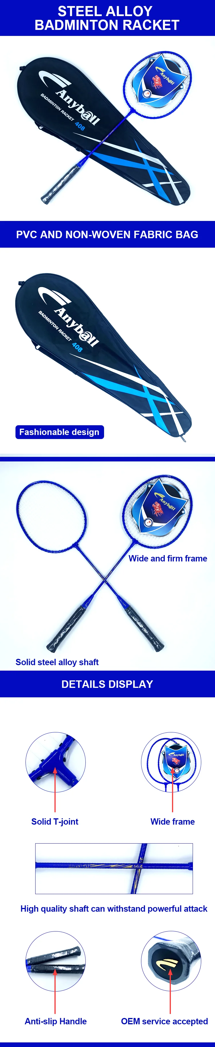 Factory Ready to ship Cheap Factory wholesale Iron Alloy Nylon String Badminton Racket Single Piece Racket with a bag manufacture