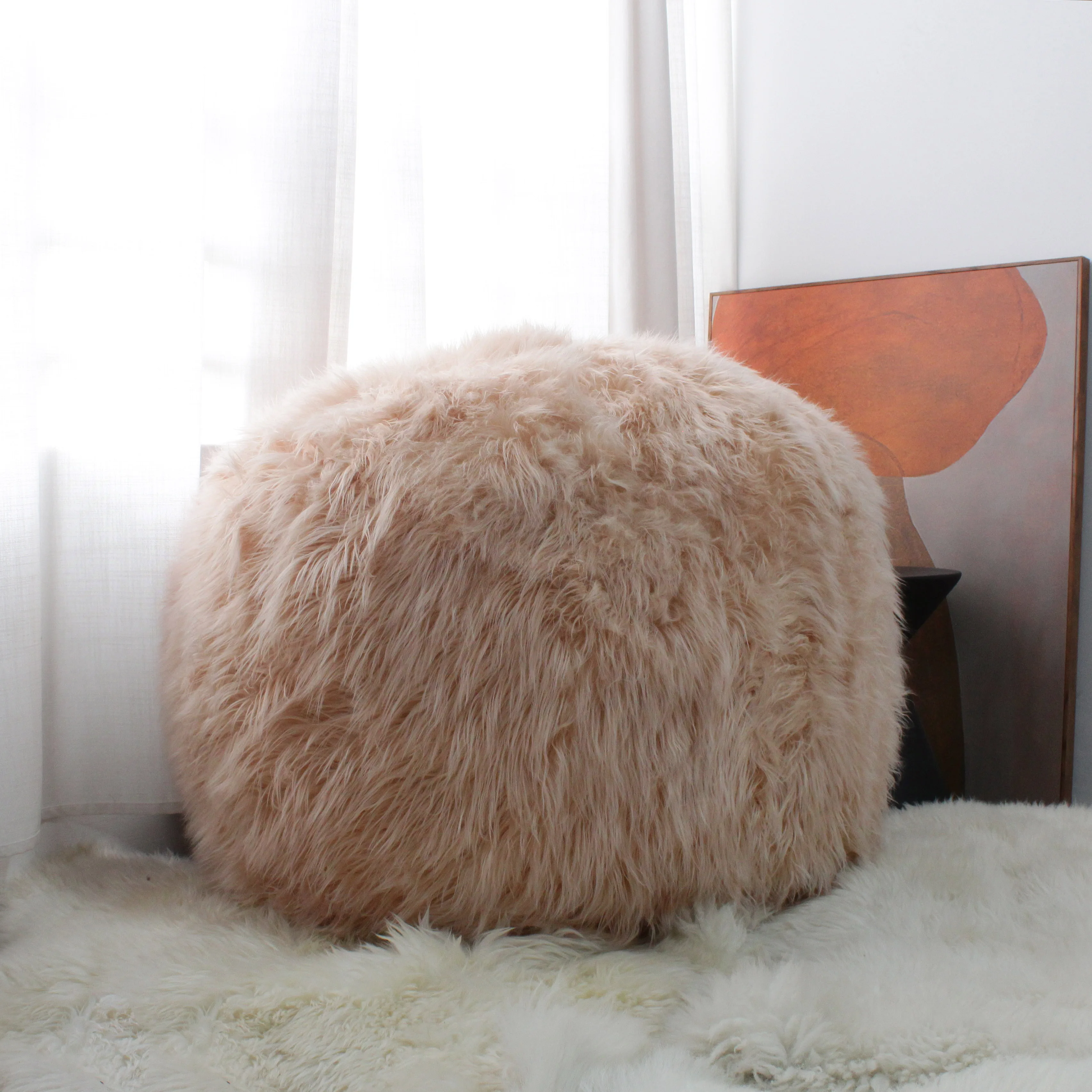 Luxury Faux Fur Shredded Foam Bean Bag Shredded Foam Chair Large Lazy Sofa For Living Room