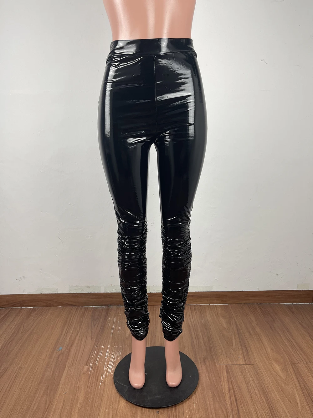 Women's Casual Hot Sale Distressed Hollow Out High Waist Bodycon Pants Long PU leather pants