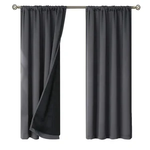 100% Blackout Curtains for Bedroom Thermal Insulated Lined Curtains 84 Inches Double Layer Curtain