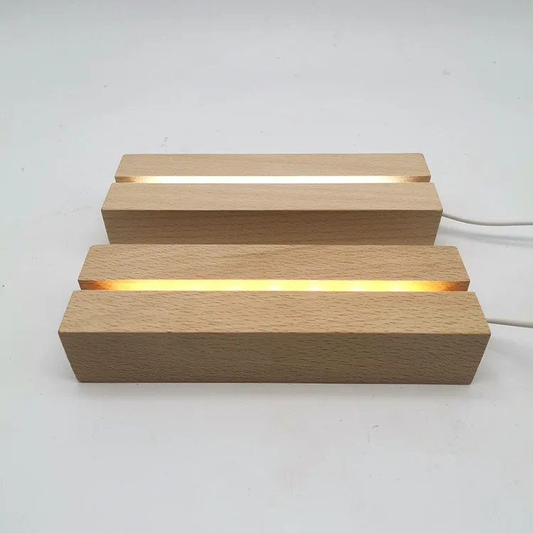 Rectangular LED Display Light Base Stand 6-Inch Wood with Traditional Design for Acrylic Crystal Glass Art Electric Power Source