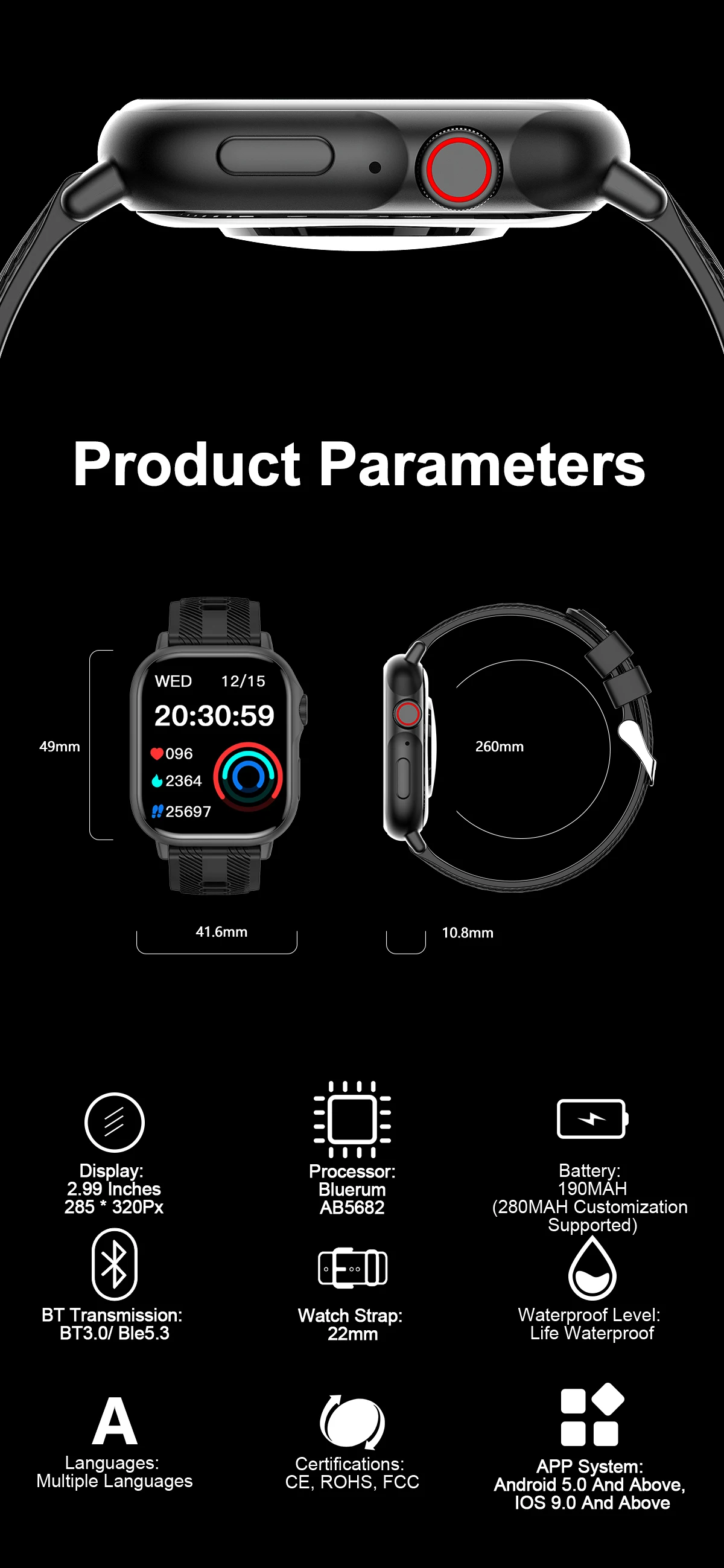 Full Touch BT Calling Waterproof Fashion Wrist Relojes Smart Watches Sports Pedometer Heart Rate Smartwatch for Men Women Kid