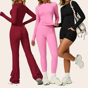New Design Long Sleeves Round Neck Workout Sets for Women Cross High Waist Yoga Fitness Sets Quick Dry Ladies Gym Wear