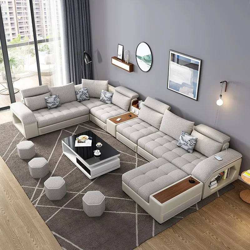Modern 7 Seater U Shaped Reclinable Sofa Set - Luxury Microfiber
