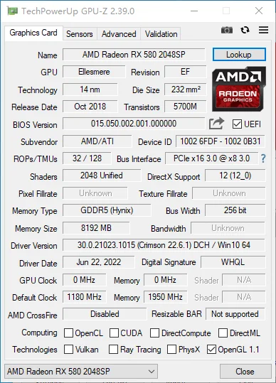 RX580 8GB 動作品 RD-RX580-E8GB/OC/DF4 | 玄人志向 Radeon RX 580搭載