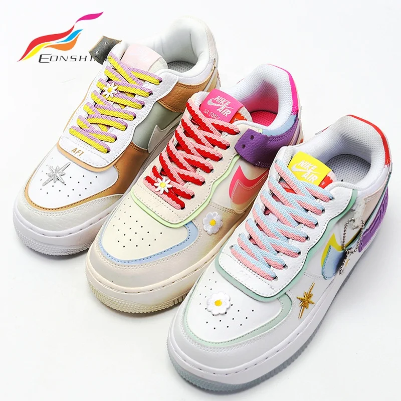 Zapatos deportivos de colores para mujer, zapatillas planas de moda con  doble tejido de colores, arcoíris, macarrones, caramelo, AF1/AJ1