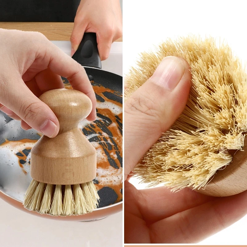 DS1010 Kitchen Cleaning Scrubber Natural Sisal Mini Dish Brush Natural Scrub Brush Bristles Bamboo Dish Scrub Brushes