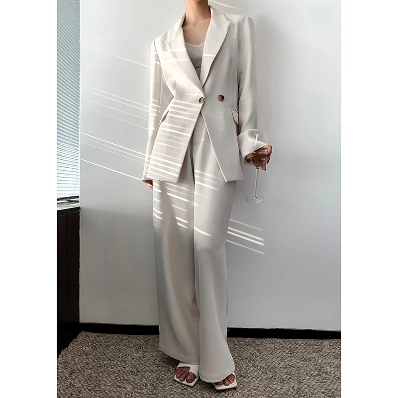 Anszktn Women White Suits Professional Casual Light Luxury Two Piece ...