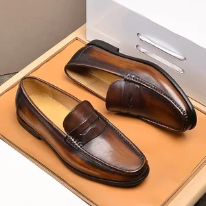Men's Genuine Leather Slip-On Shoes Breathable Top Layer Cowhide Soft Rubber Sole Loafers Genuine Leather Casual Shoes