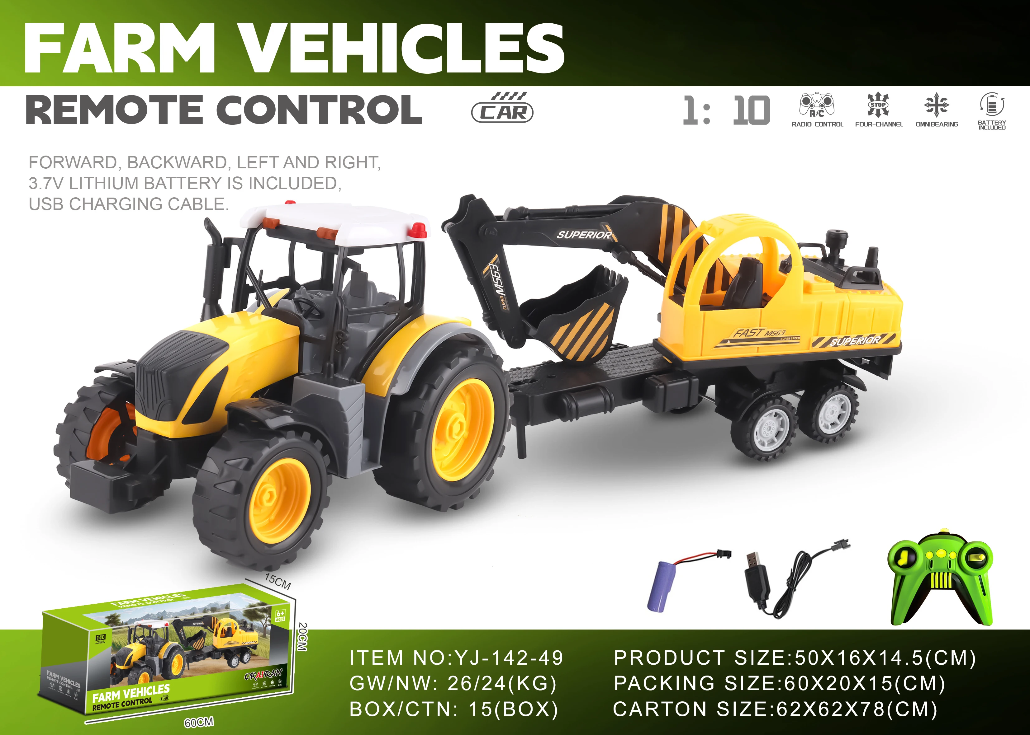1/10 Scale 27MHZ 4CH RC Farmer Truck Model Car Toys Electronic Remote Control Big Wheels Dump  Tractor Farm Vehicle Toy for Kids