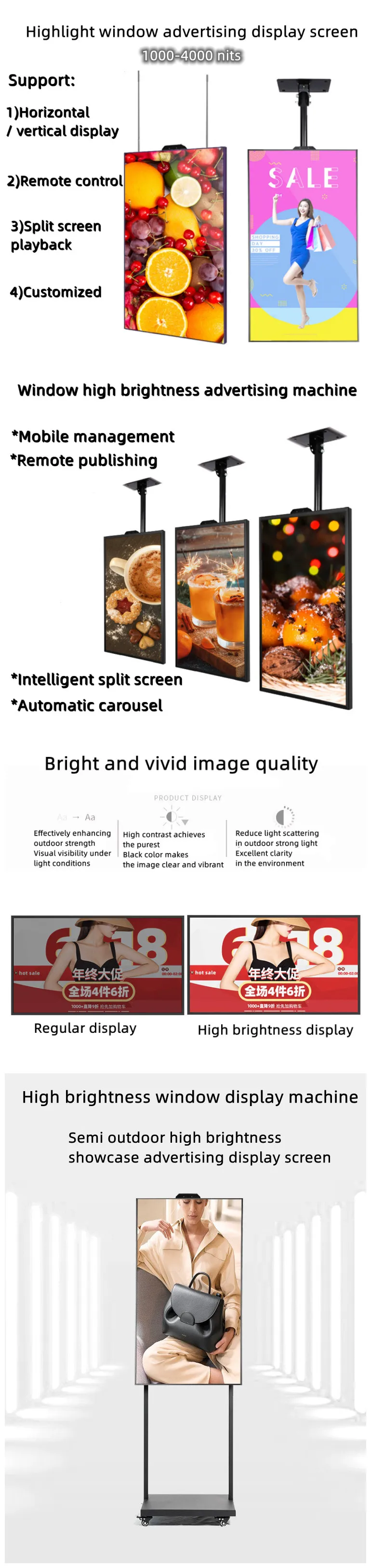 65-Inch High Brightness 1000-4000 Nits FHD/4K LCD Wall-Mounted Advertising Display Retail Stores Shopping Malls Welcome Displays details