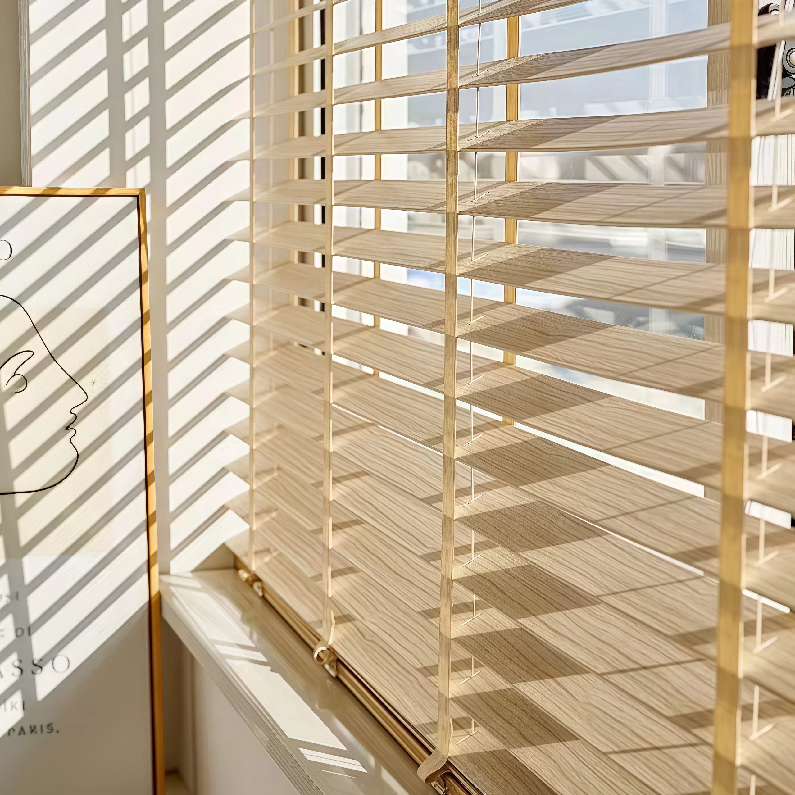 Hoë gehalte houtvenesiese blinds, lystreng-ontwerp aangepaste houtblinds vir kantoor en huis