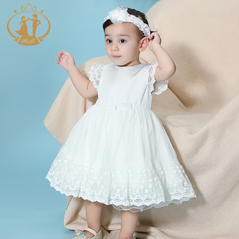 Frock Style Cotton fabric Off White color Gethered Dress with Thread  Embroidery and lace work