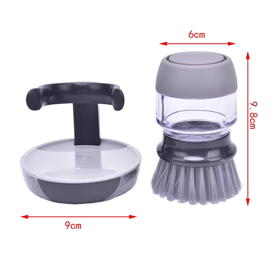 MCTM Soap Dispensing Palm Scrub Brush Scrubber Storage with Drip Tray，  Washing Brush for Dishes Pots Pans Sink Cleaning ，Gray