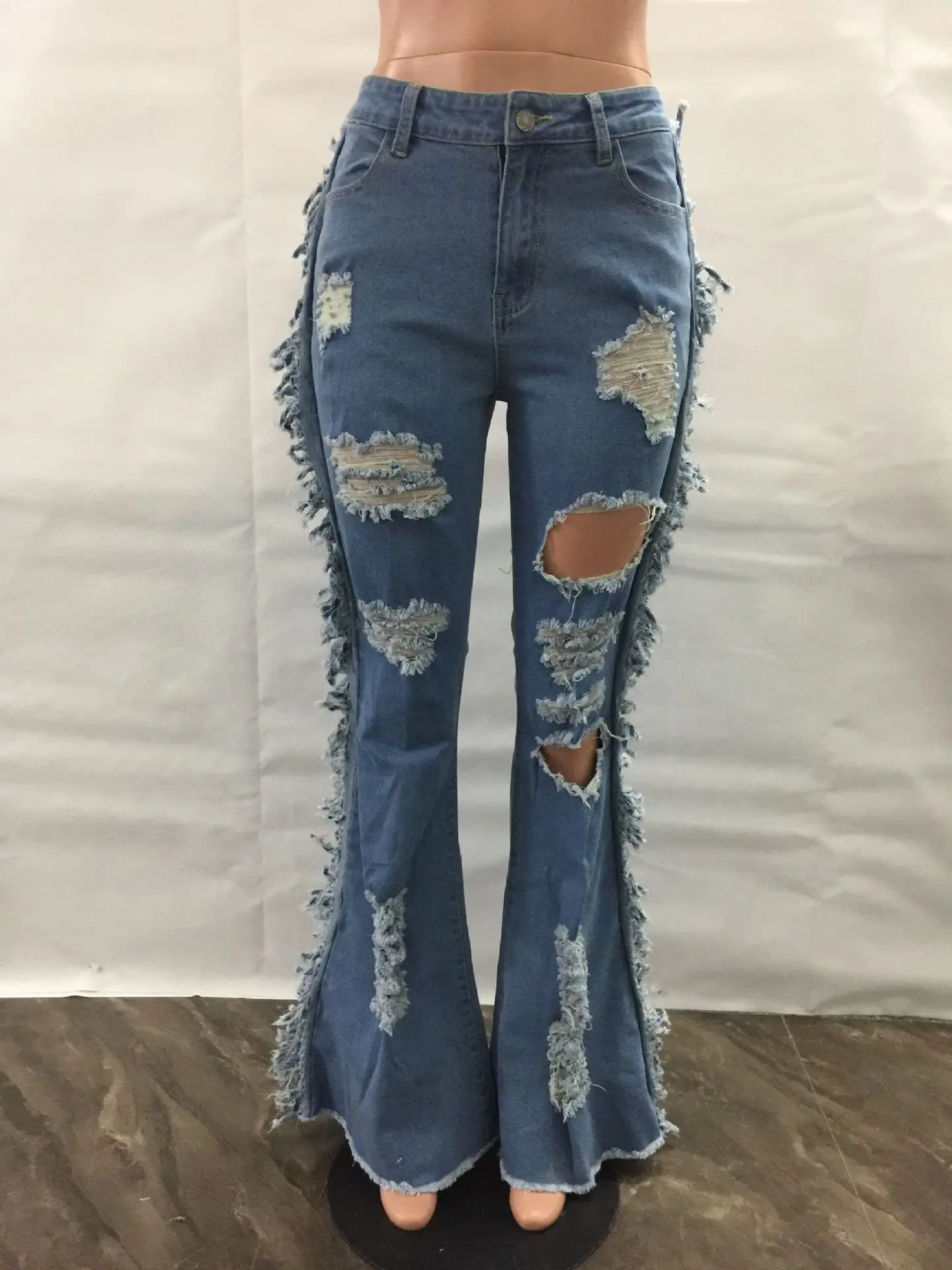 New Arrival European and American Summer Plus Size Women Tassels Ripped Jeans