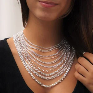 Wholesale No Fading Trendy Women Chain Thick Cuban Figaro Ball Box Solid Rope 925 Sterling Silver Cable Chain Necklace for Women