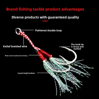 Lexin Luya Lead Fish Feather Double Hook Sea Fishing Strengthening Slow Shake Hook Sharp Not Easy Corrosion GZ013 Pack of 10 – Hooks – view 4