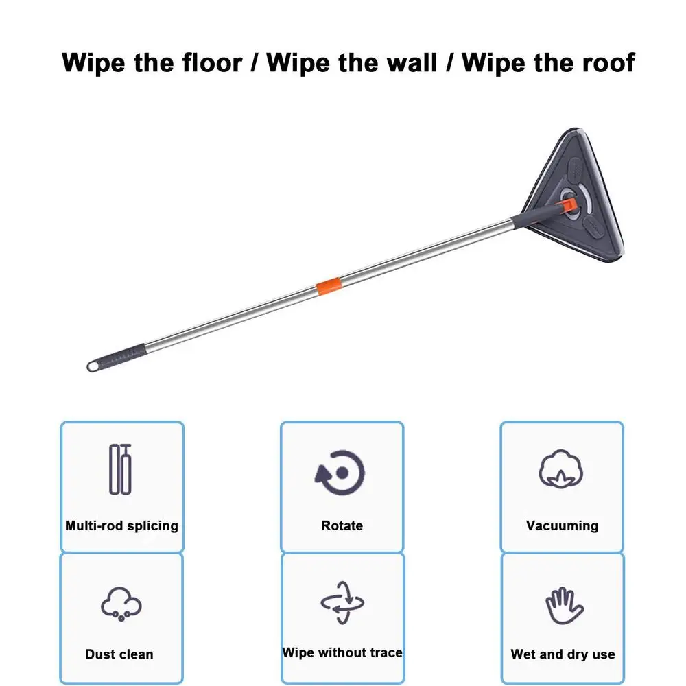 360 Degree Rotatable Triangle Deep Cleaning Mop Long Handle Window Cleaner Dry Wet Mop Dust Remover Wall Mop