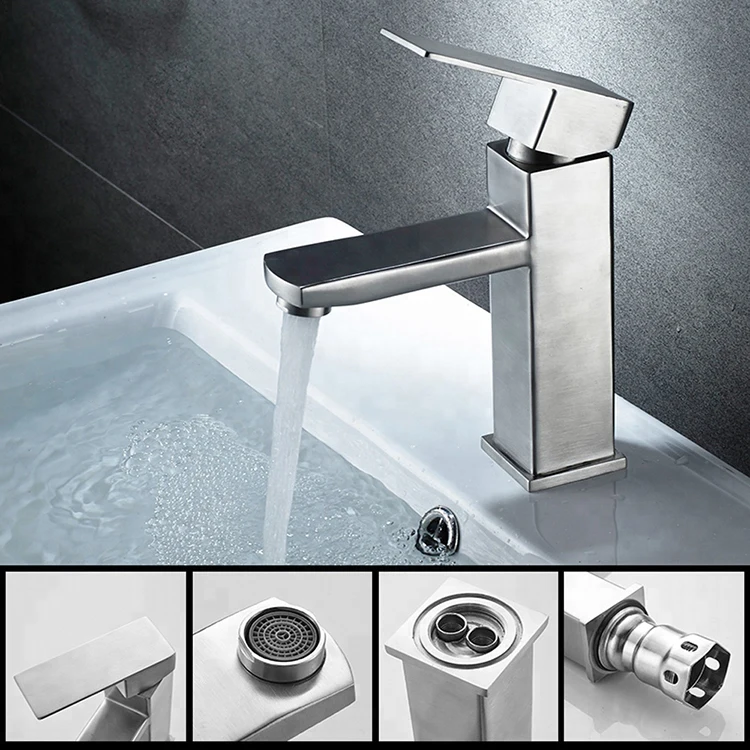 304 Stainless Steel Basin Faucet Single Handle Hot And Cold Water Taps