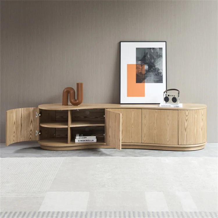 Japandi Luxury Wooden Living Room Center Table Tv Unit Ash Veneer Wood Custom Made