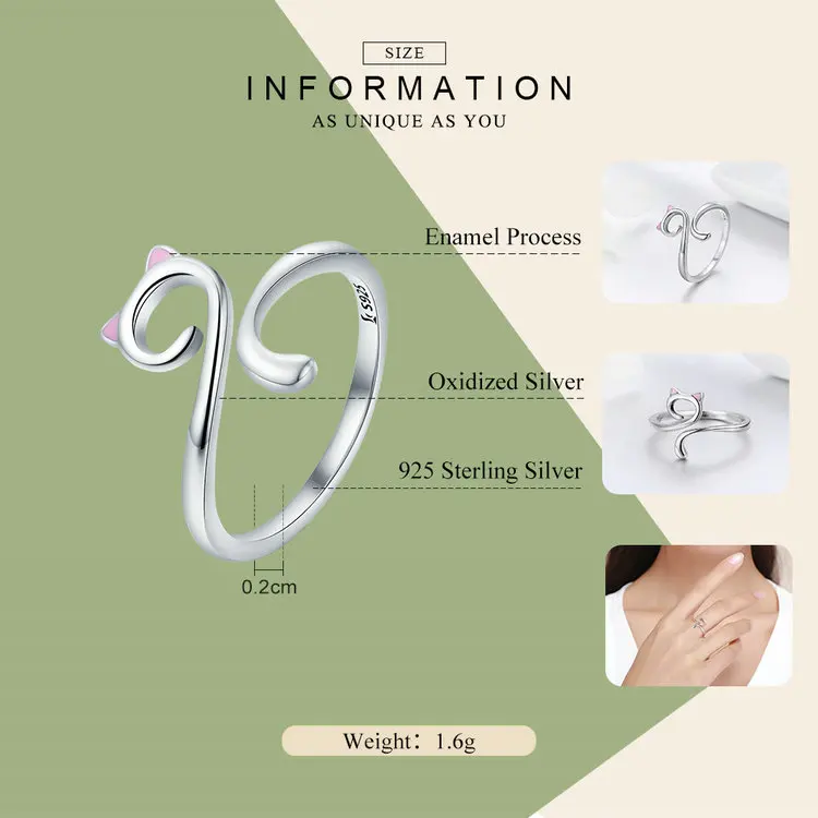 Hot Sale Authentic 925 Sterling Silver Cute Cat Nail Pussy Open Size Finger Ring for Women Party Ring Jewelry SCR341
