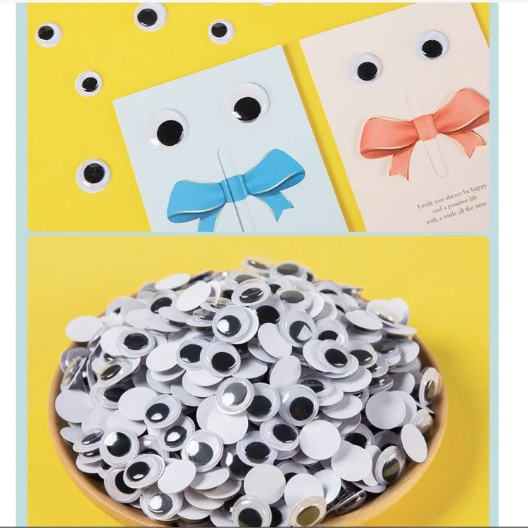 Оптовая продажа 1 пакет ручной работы поделки куклы игрушки аксессуары самоклеящиеся пластиковые черно-белые круглые движущиеся очки