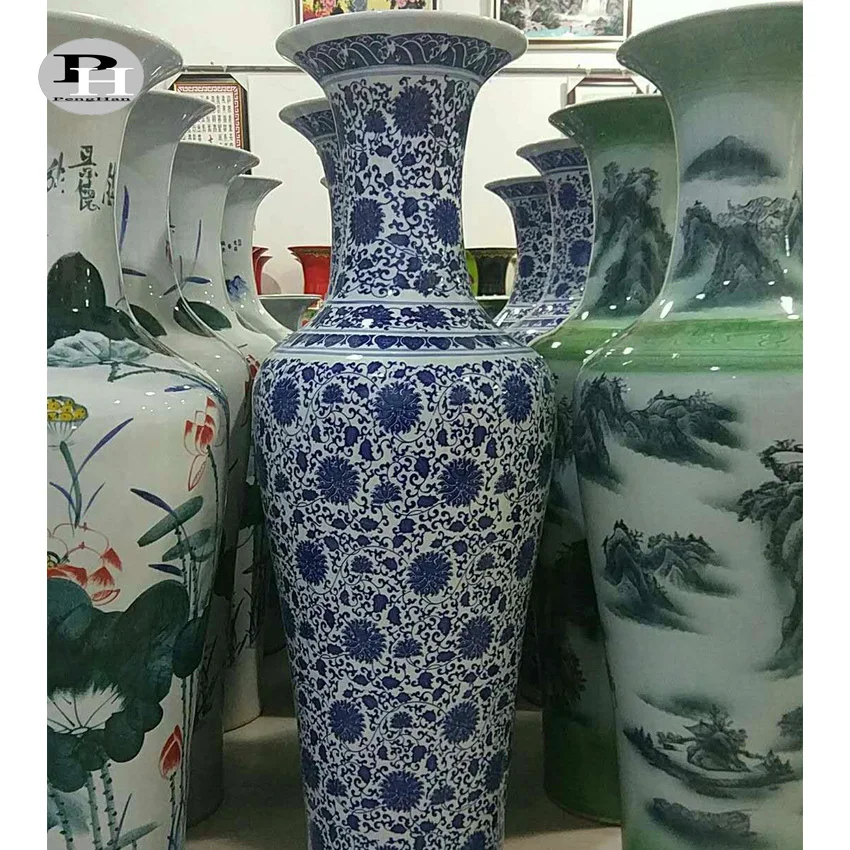 Фарфоровая Цветочная напольная ваза Jingdezhen художественный декор большая сине-белая керамическая для помещений и