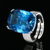 adjustable size Platinum Blue pointed crystal ring