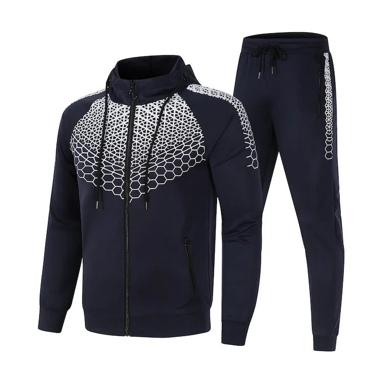 New arrival men clothing two piece sport jogging sets men fitted tracksuit sport jogging wear hooded set with customized logo