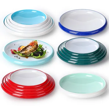 Customized logo/logo with unbreakable circular melamine dinnerware northern diner plate set salads plates restaurant plates