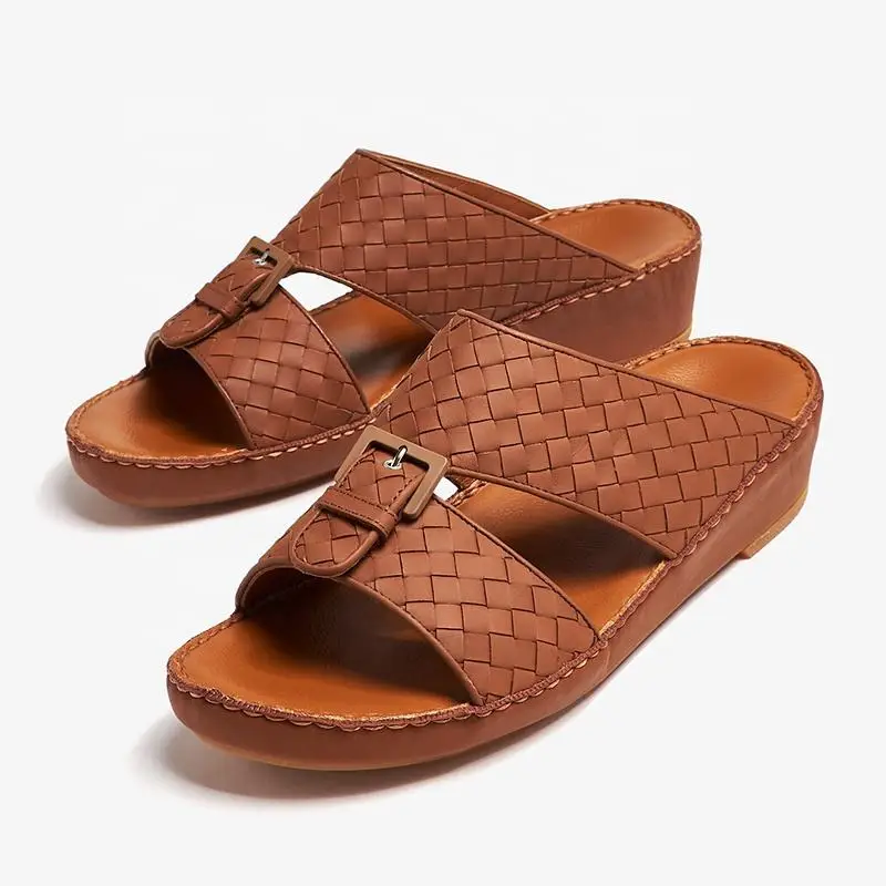 SHIKOL Arabic Sandals Men Comfortable Sophistication Woven Upper Italy Calfskin Leather Soft Padding Handcrafted Cork Insole