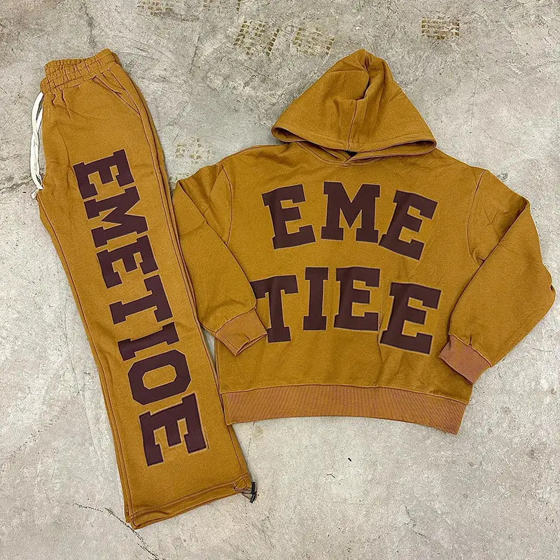 Custom Clothing Manufacturers Custom Tracksuits Blank Unisex 2 Piece Set Sweatsuit Sweatpants and Heavyweight Hoodie Set for Men gallery 2