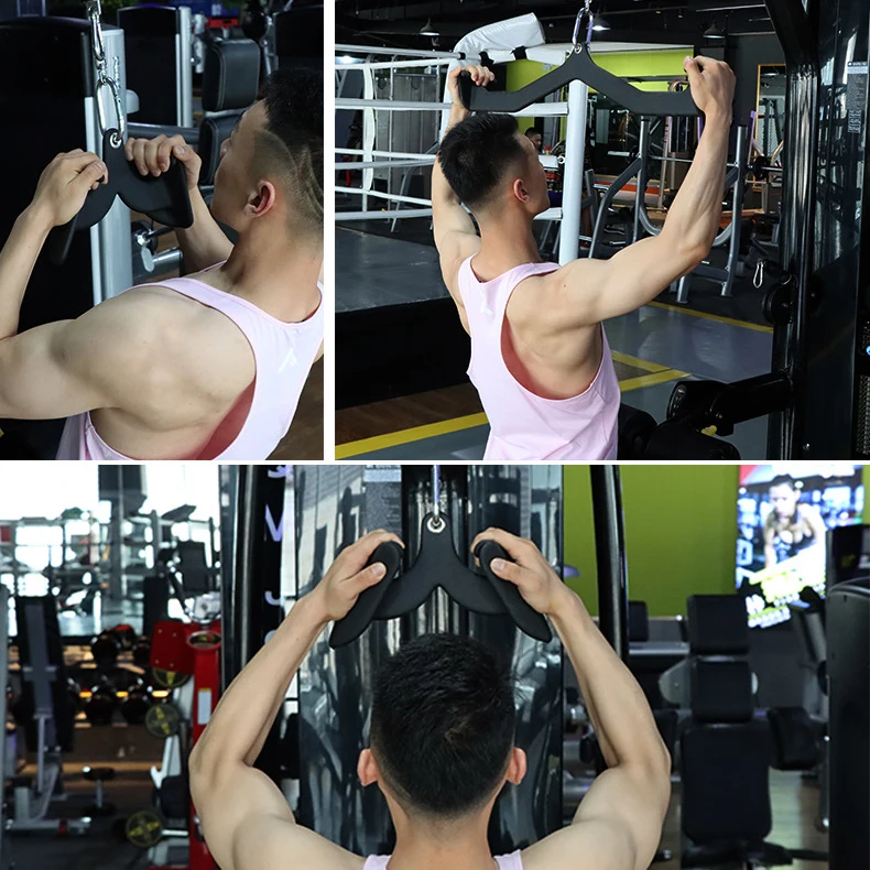 Gym Equipment 5 Piece LAT Cable Attachments Pulldown bar Back Handles Mag Grips Rack
