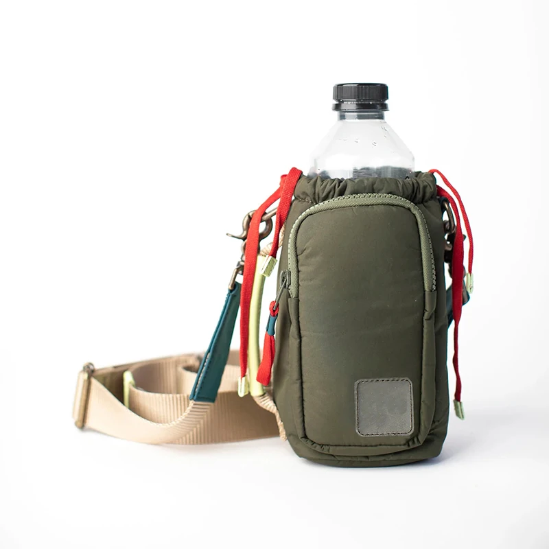 Mini Borsa a Tracolla in Nylon Personalizzata con Logo, Coulisse Regolabile, Porta Bottiglia con Tracolla