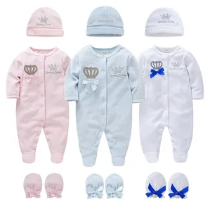 Wholesale Baby Jumpsuit Newborn Boys Long-Sleeved Suit Autumn Winter 3-Piece Set Baby Pajamas With Infant Cap